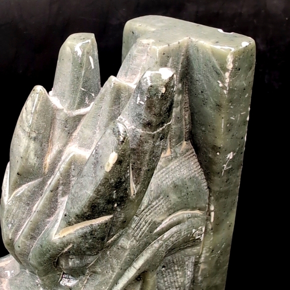 Vintage Pair Hand Carved Solid Genuine Green Jade Dragon Bookends - 10" Tall - Picture 12 of 15